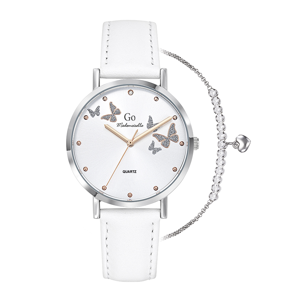 Montre Femme Boîtier Argenté Bracelet Cuir Blanc - 697161