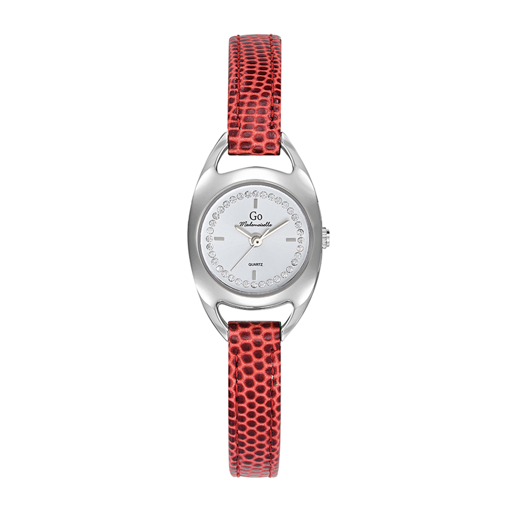 Montre Femme Boîtier Argenté Bracelet Cuir Rouge - 699489