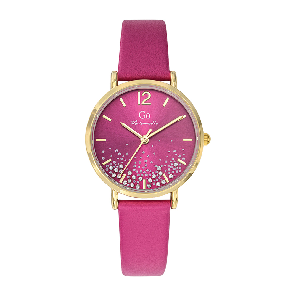 Montre Femme Boîtier Doré Bracelet Cuir Fuchsia - 699535