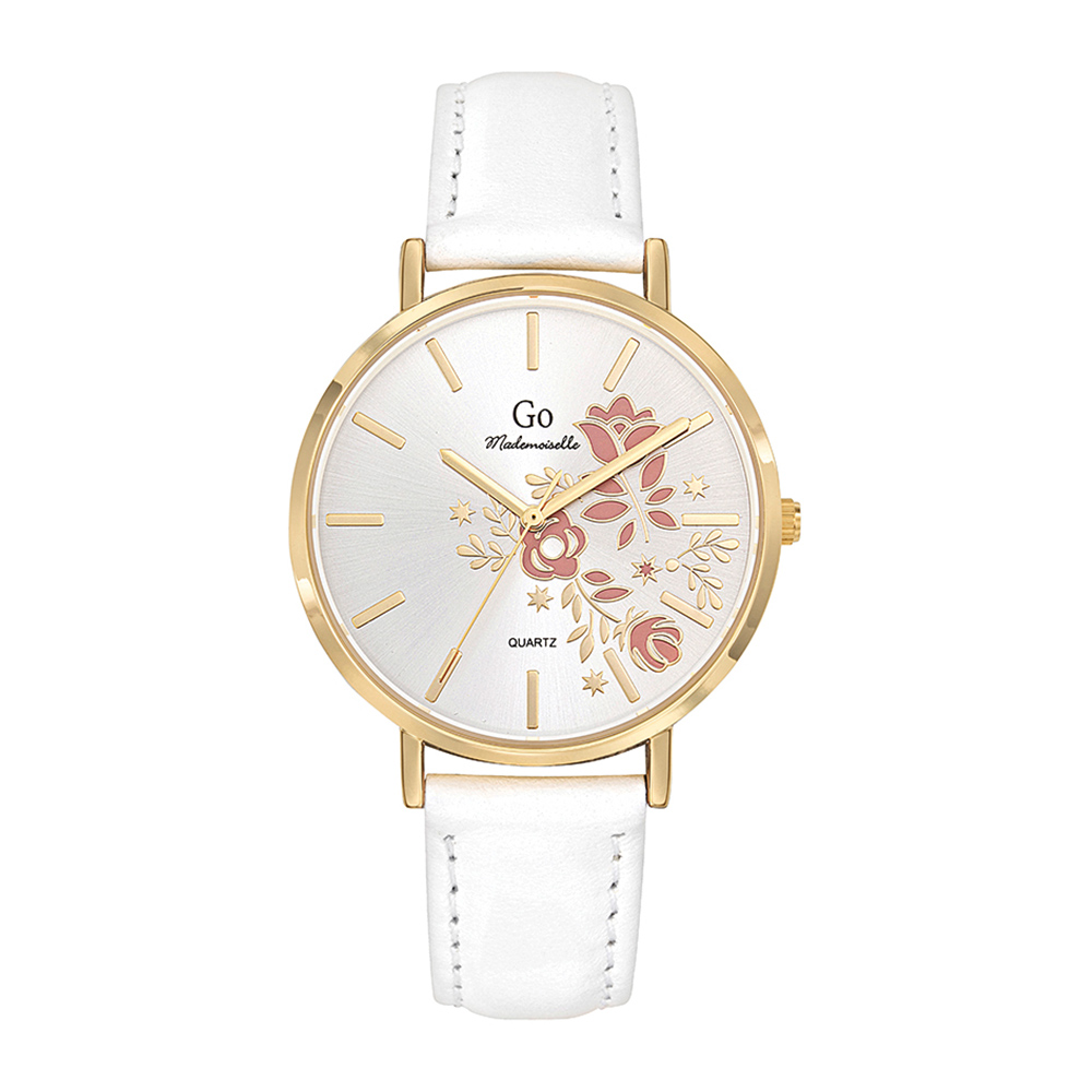 Montre Femme Boîtier Doré Bracelet Cuir Blanc - 699575