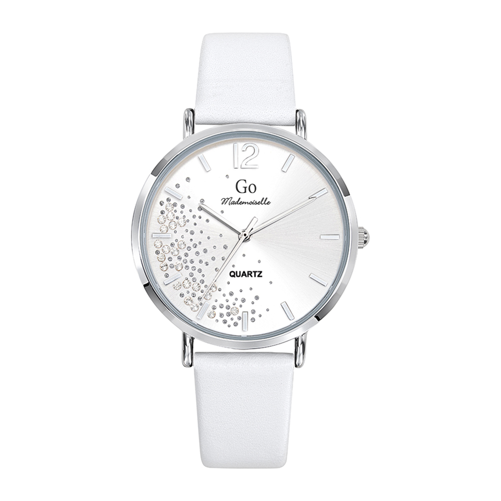 Montre Femme Boîtier Argenté Bracelet Cuir Blanc - 699354