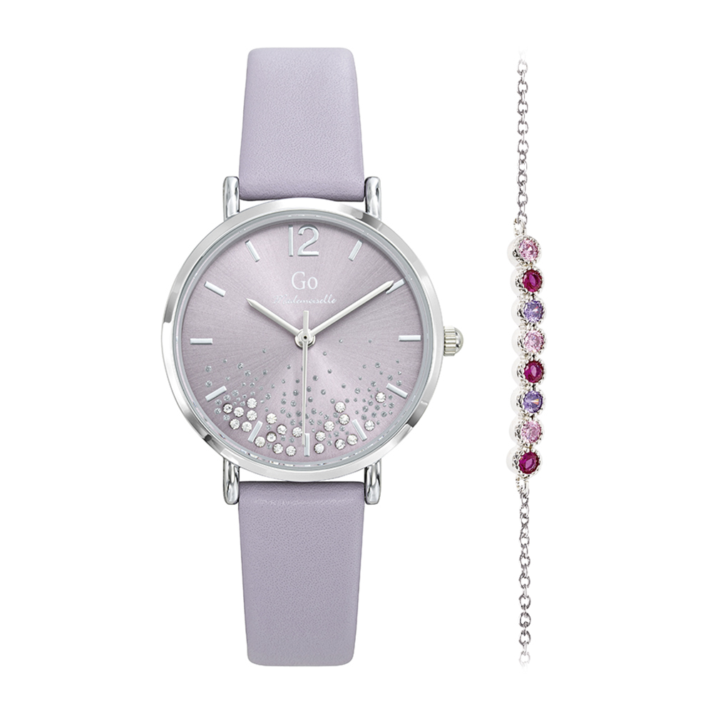 Montre Femme Boîtier Argenté Bracelet Cuir Violet - 698248