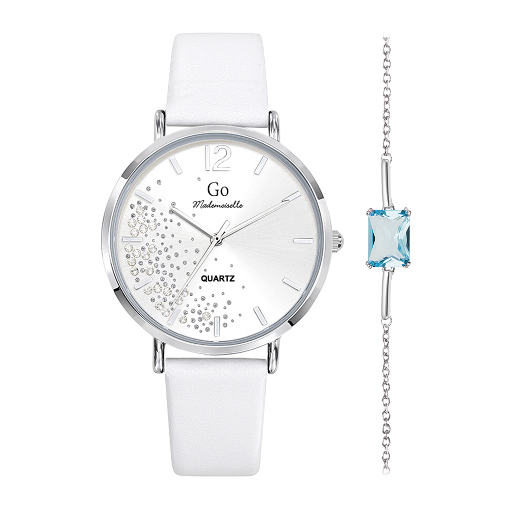 Montre Femme Boîtier Argenté Bracelet Cuir Blanc - 698249