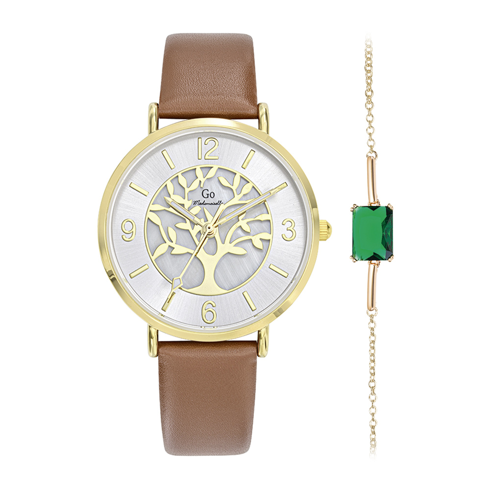 Montre Femme Boîtier Doré Bracelet Cuir Marron - 698253