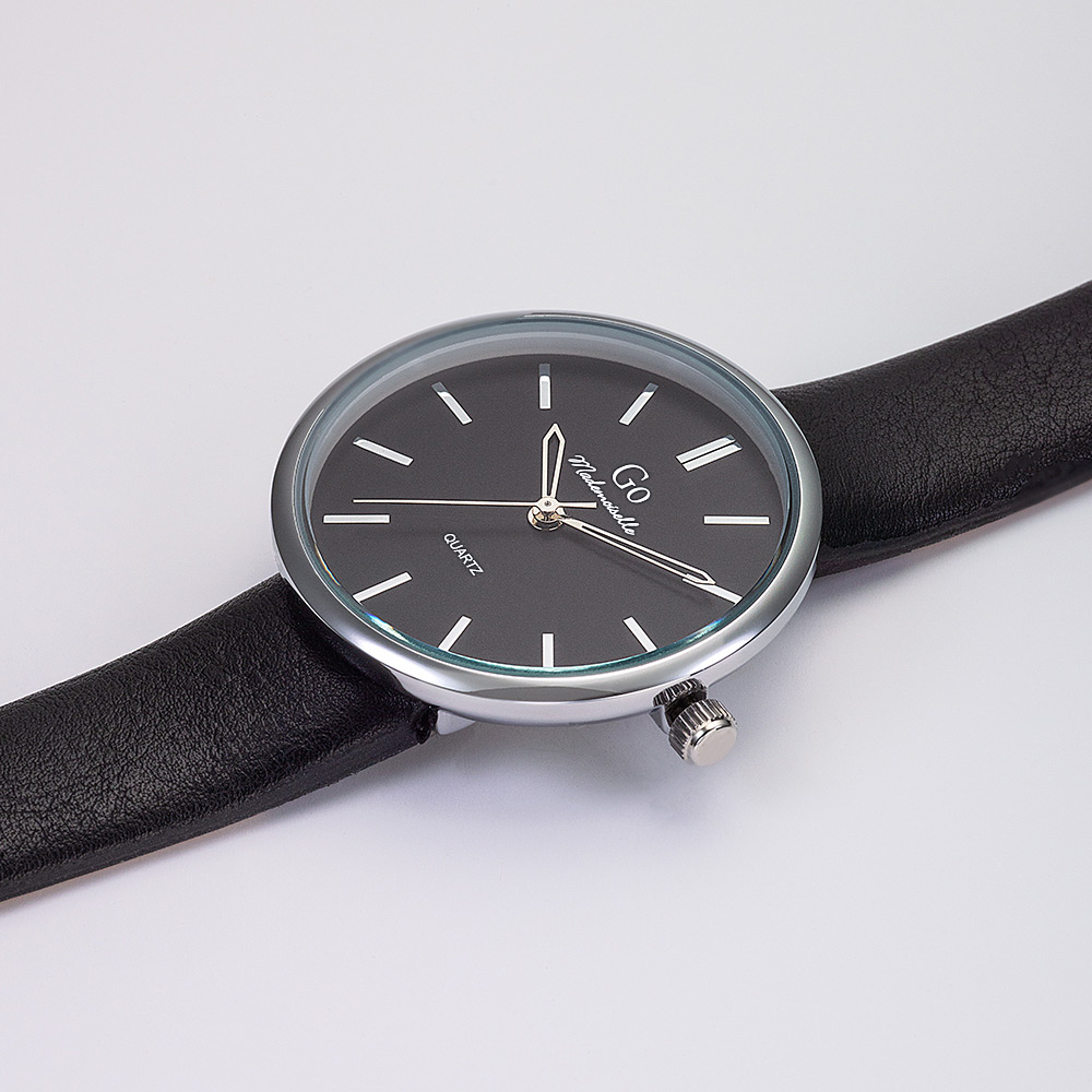 Montre Femme Boîtier Argenté Bracelet Synthétique Noir - 699317 – Image 2