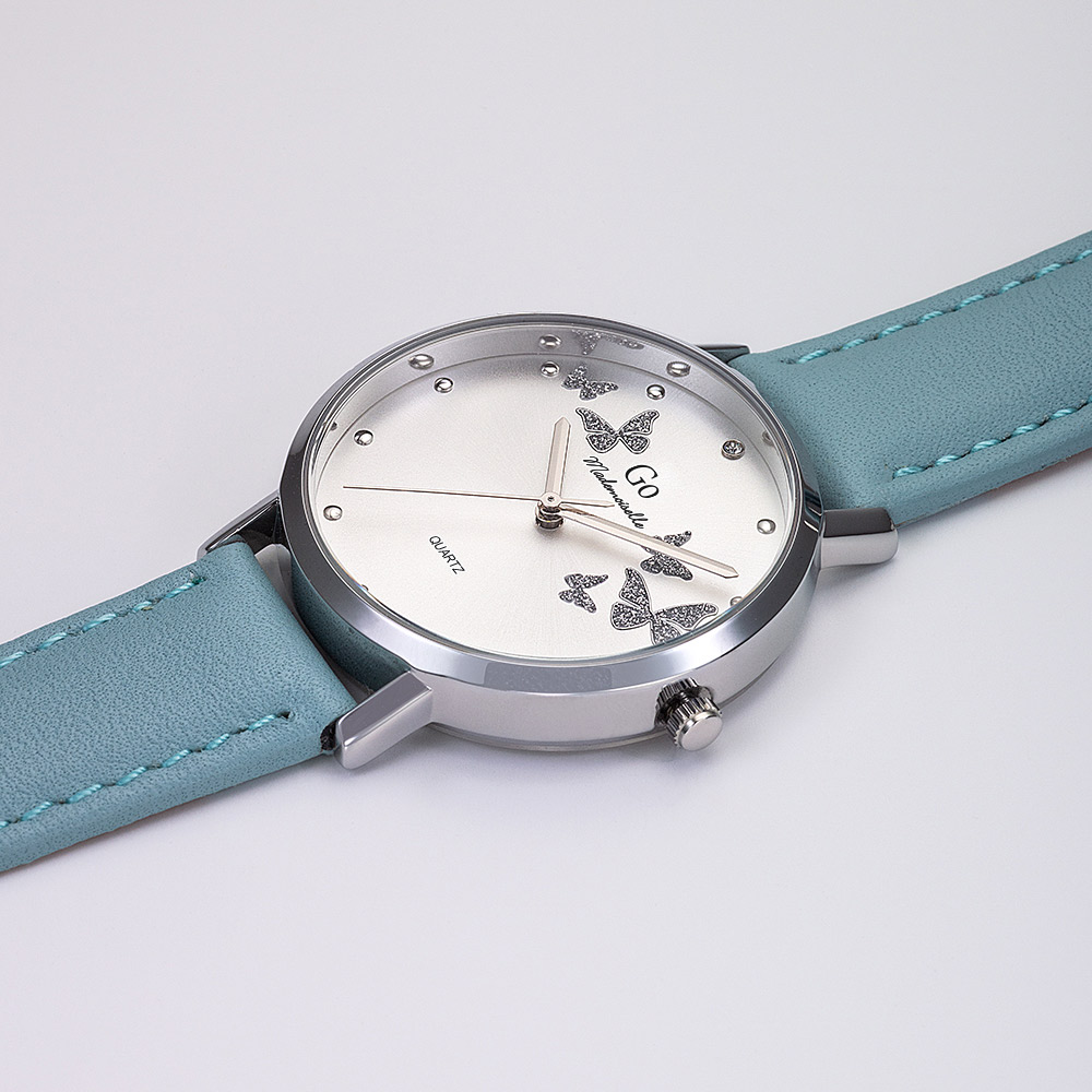 Montre Femme Boîtier Argenté Bracelet Cuir Bleu - 699347 – Image 2