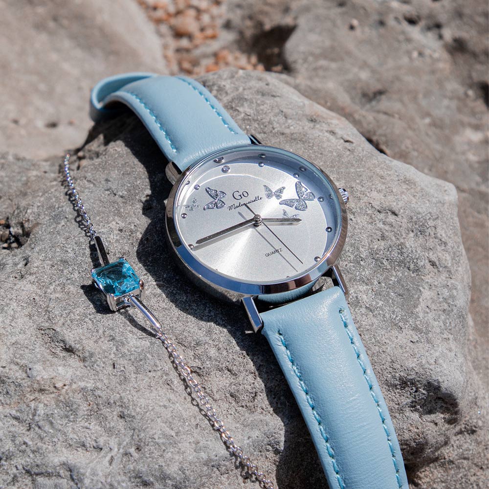 Montre Femme Boîtier Argenté Bracelet Cuir Bleu - 699347 – Image 3