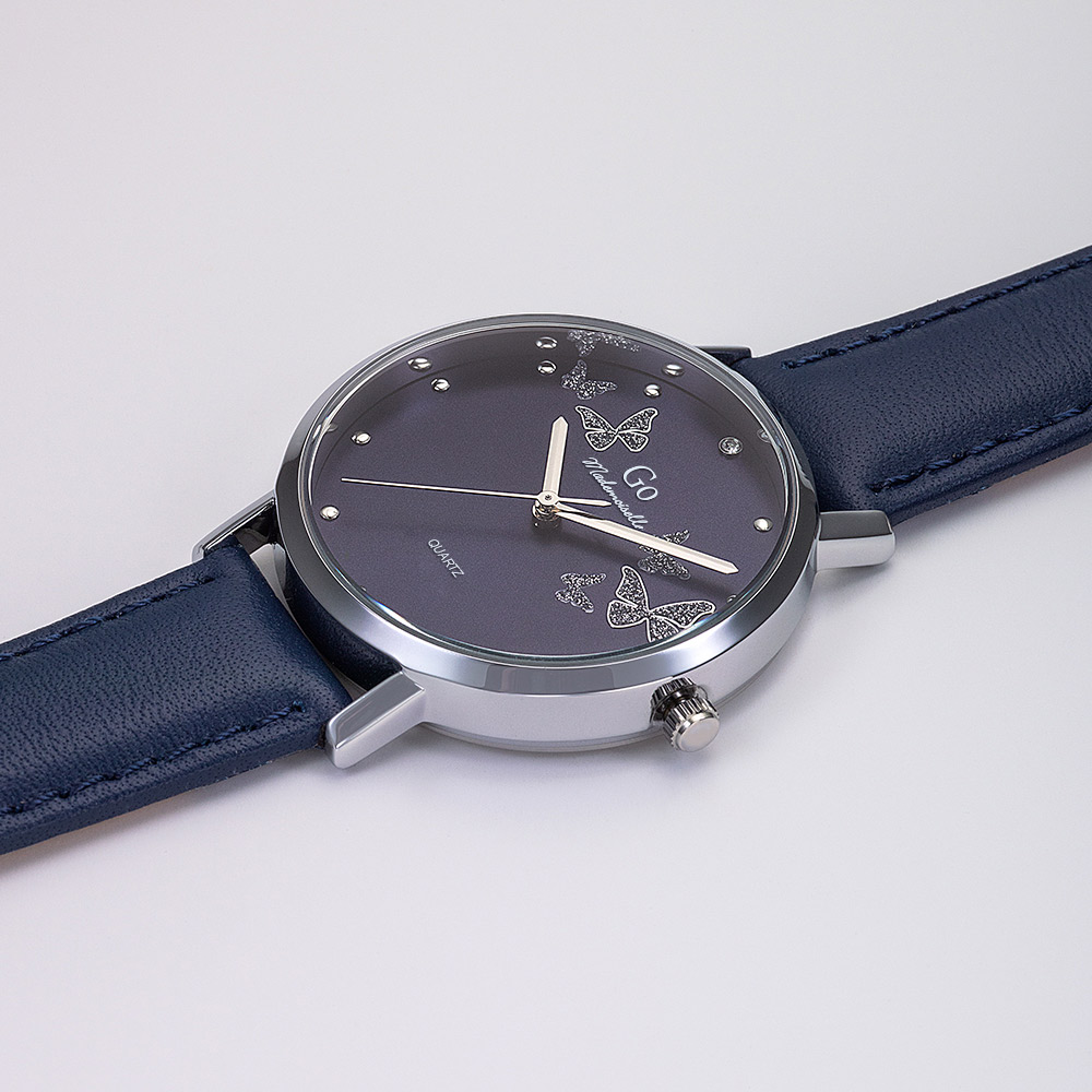 Montre Femme Boîtier Argenté Bracelet Cuir Bleu - 699348 – Image 2