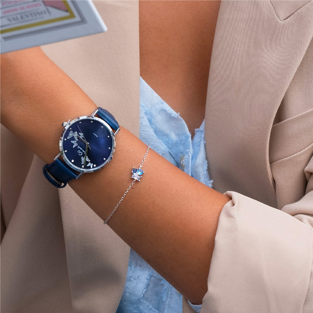Montre Femme Boîtier Argenté Bracelet Cuir Bleu - 699348 – Image 3