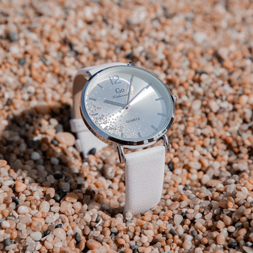 Montre Femme Boîtier Argenté Bracelet Cuir Blanc - 699354 – Image 3