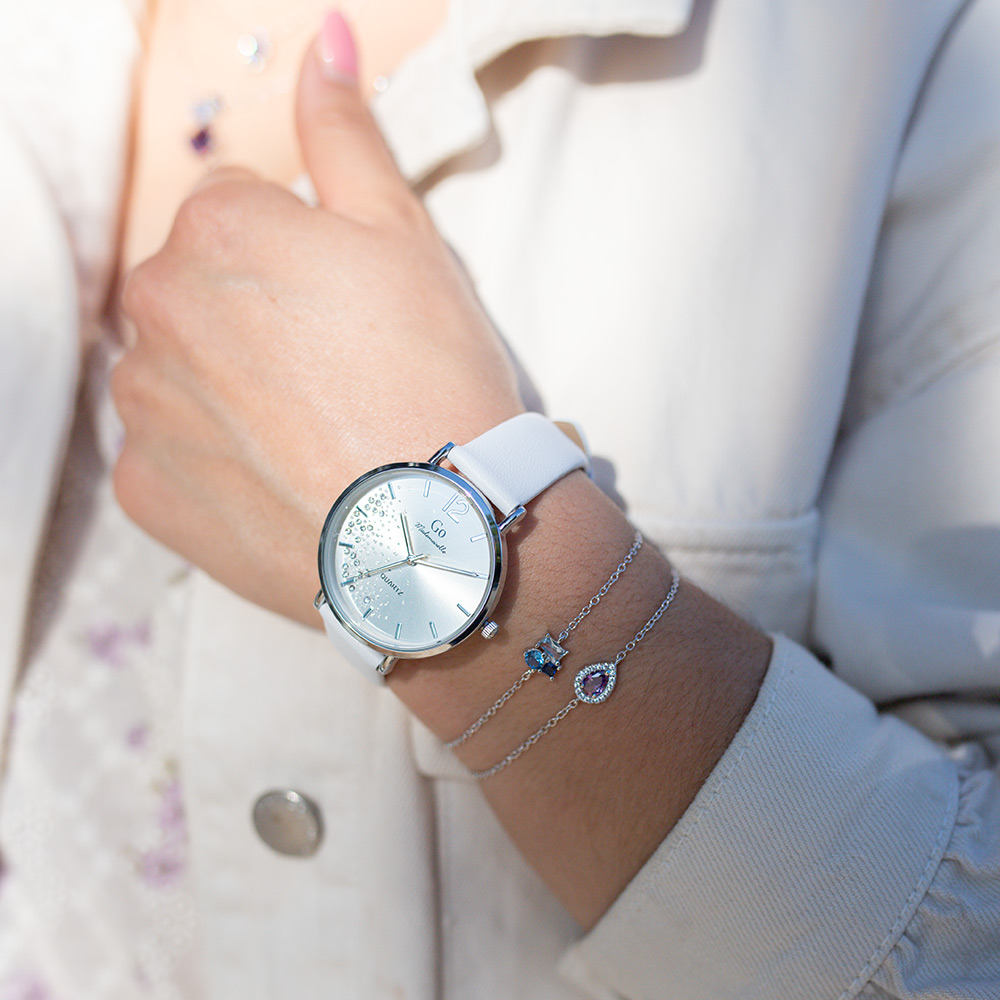 Montre Femme Boîtier Argenté Bracelet Cuir Blanc - 699354 – Image 4