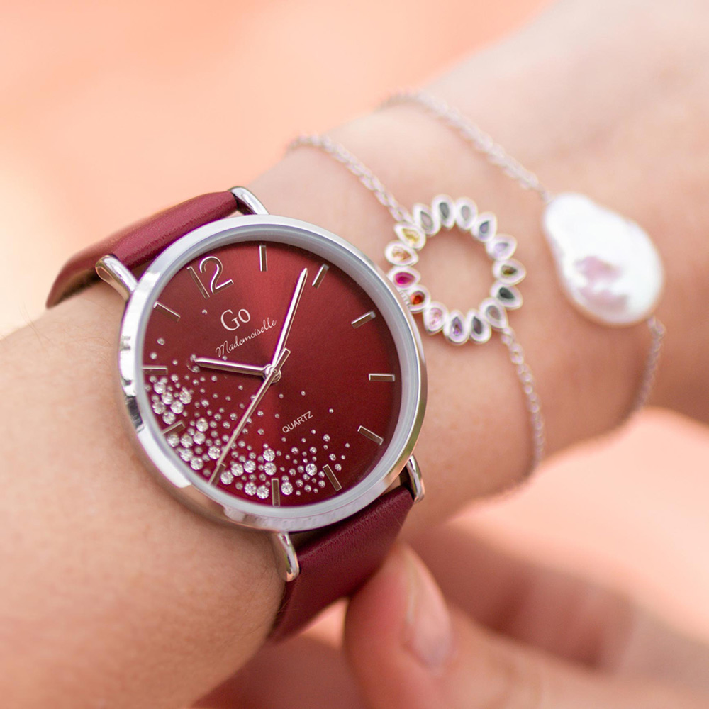 Montre Femme Boîtier Argenté Bracelet Cuir Bordeaux - 699356 – Image 3