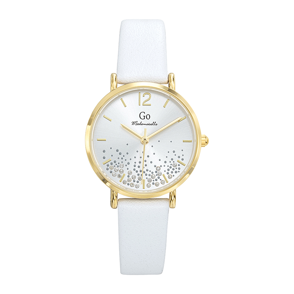 Montre Femme Boîtier Doré Bracelet Cuir Blanc - 699458