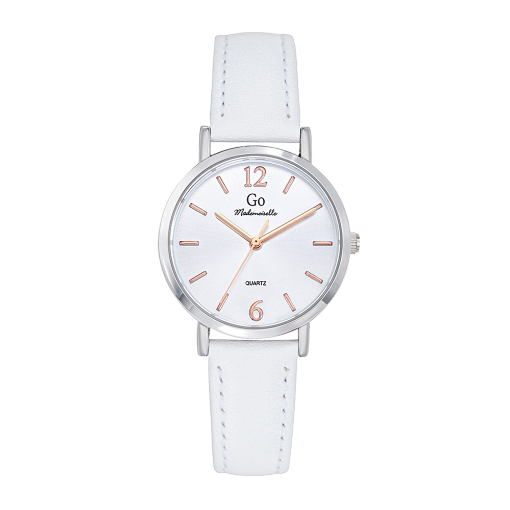 Montre Femme Boîtier Argenté Bracelet Cuir Blanc - 699478