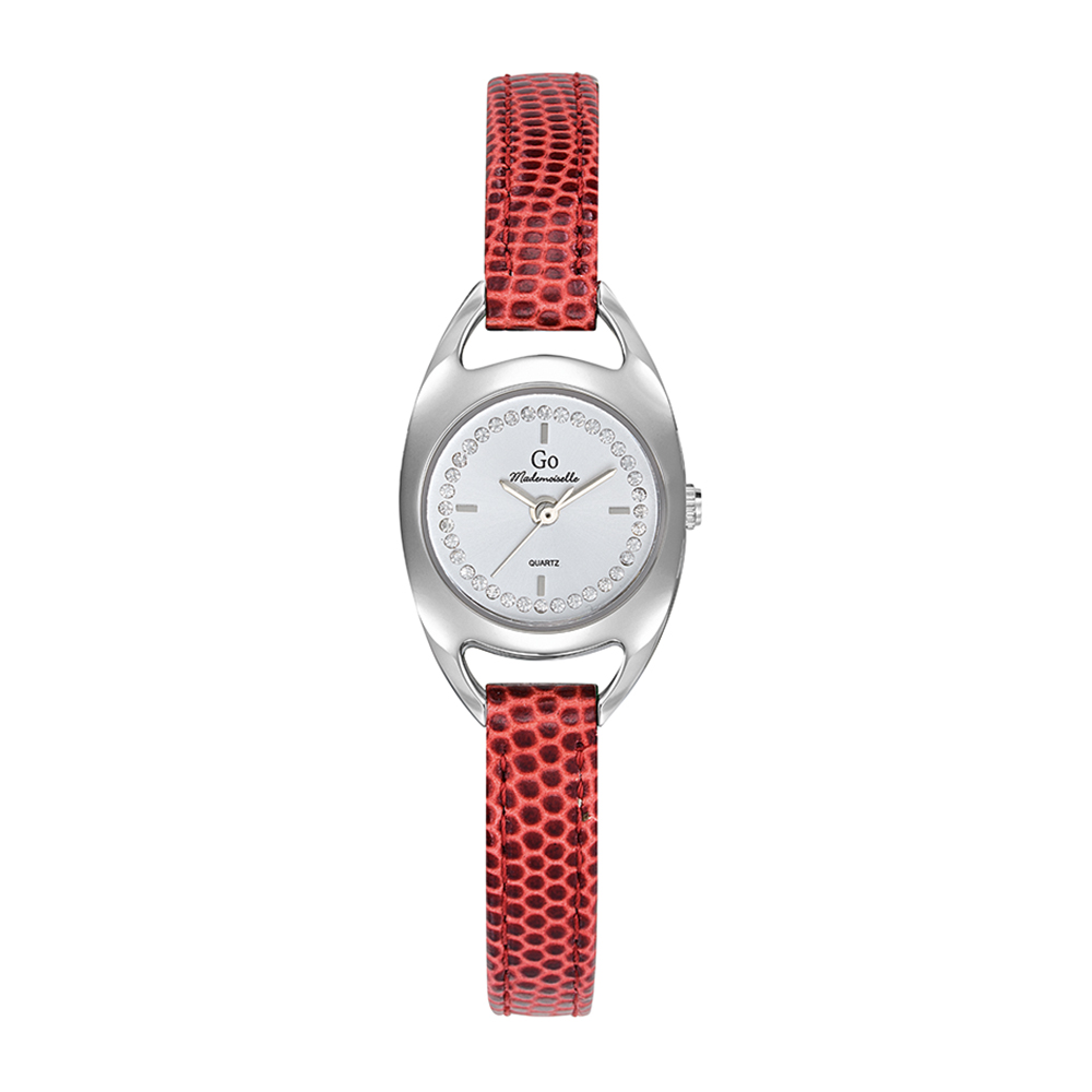 Montre Femme Boîtier Argenté Bracelet Cuir Rouge - 699489
