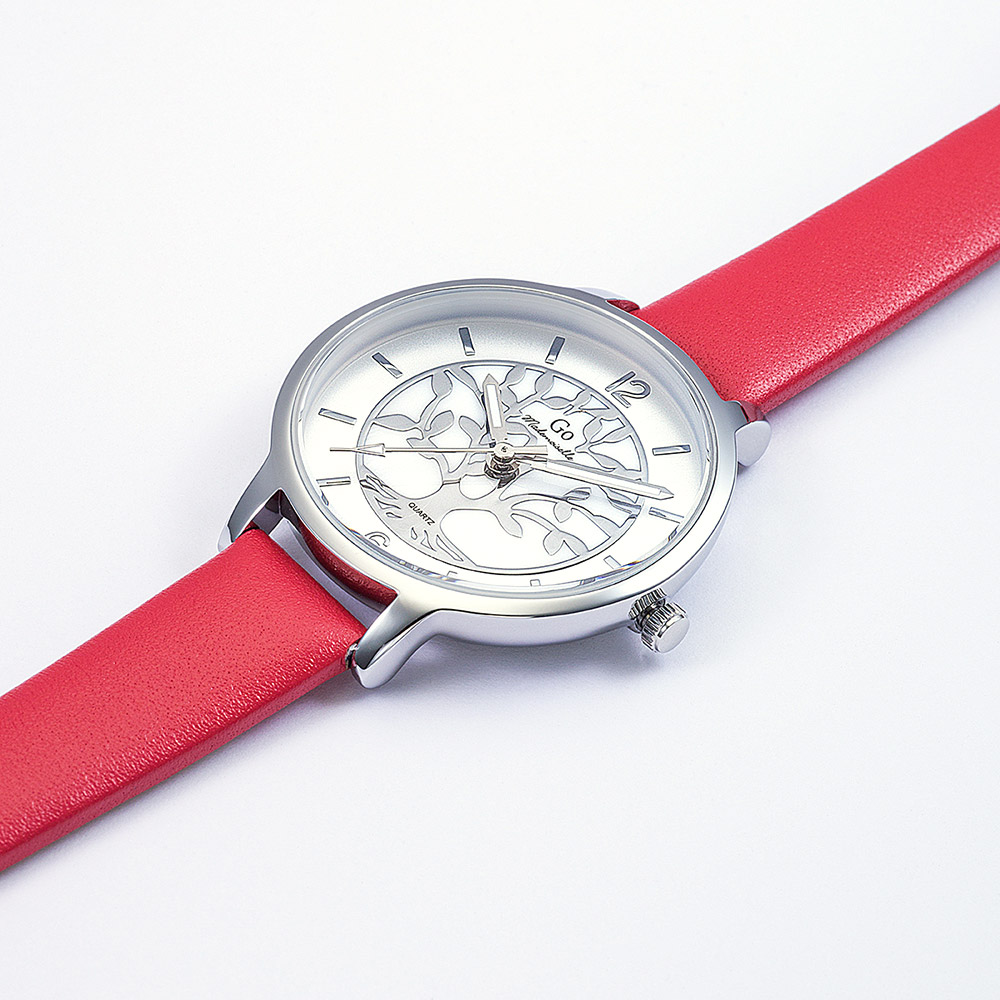 Montre Femme Boîtier Argenté Bracelet Cuir Rouge - 699521 – Image 2