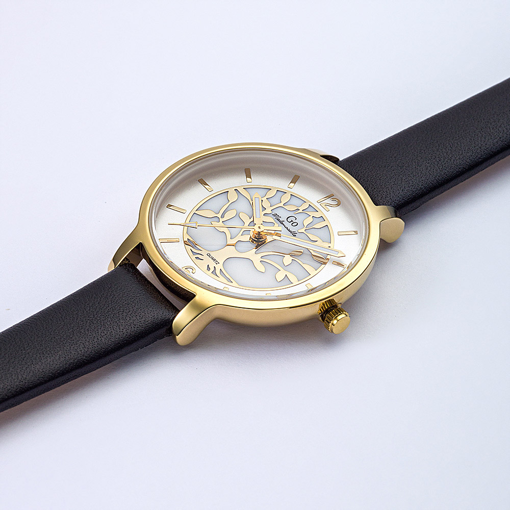 Montre Femme Boîtier Doré Bracelet Cuir Noir - 699523 – Image 2