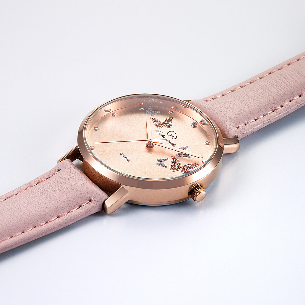 Montre Femme Boîtier Doré rose Bracelet Cuir Rose - 699539 – Image 2