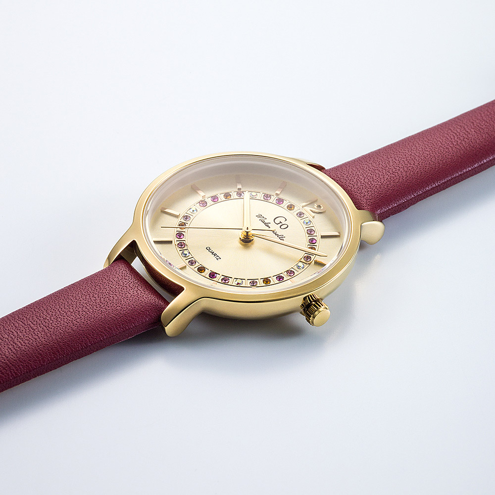 Montre Femme Boîtier Doré Bracelet Cuir Bordeaux - 699545 – Image 2