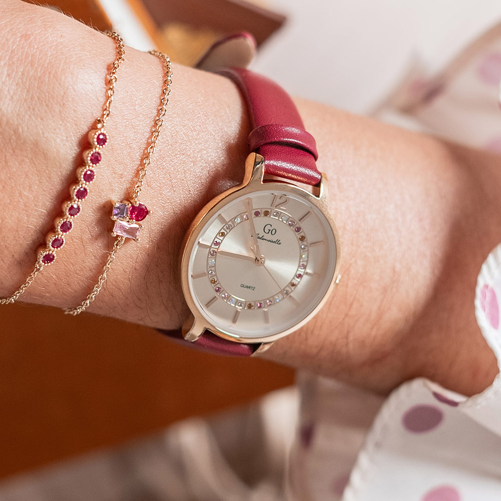 Montre Femme Boîtier Doré Bracelet Cuir Bordeaux - 699545 – Image 3