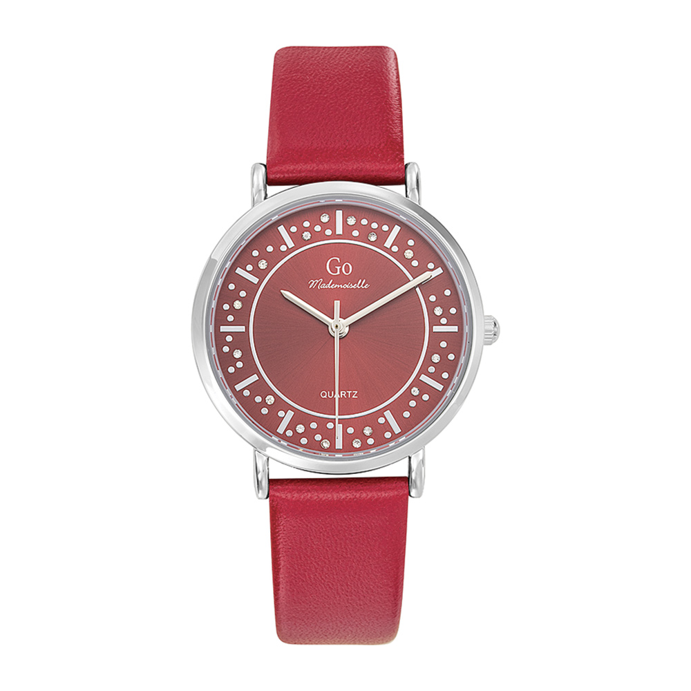 Montre Femme Boîtier Argenté Bracelet Cuir Rouge - 699592