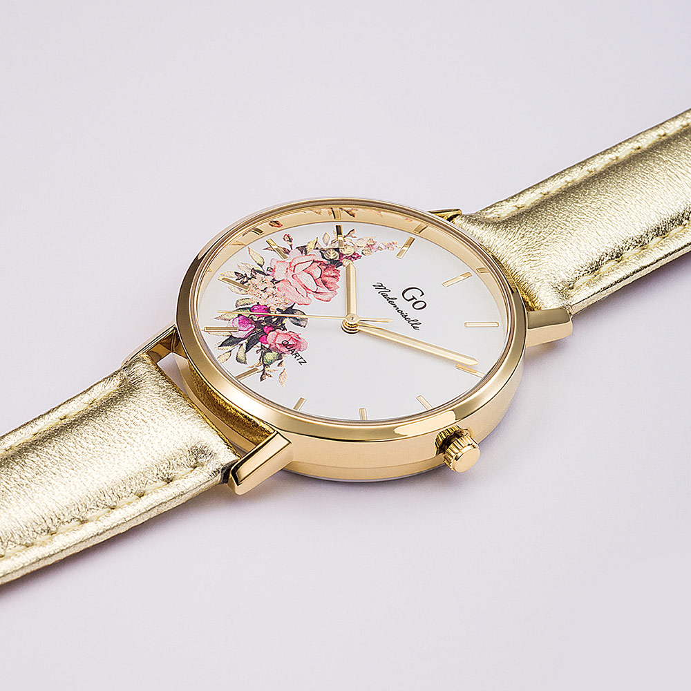 Montre Femme Boîtier Doré Bracelet Cuir Doré - 699595 – Image 2