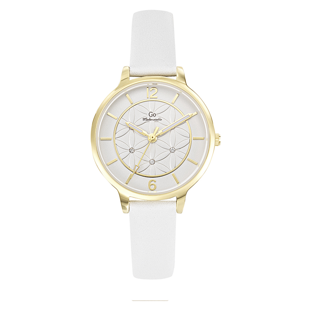 Montre Femme Boîtier Doré Bracelet Cuir Blanc - 699597