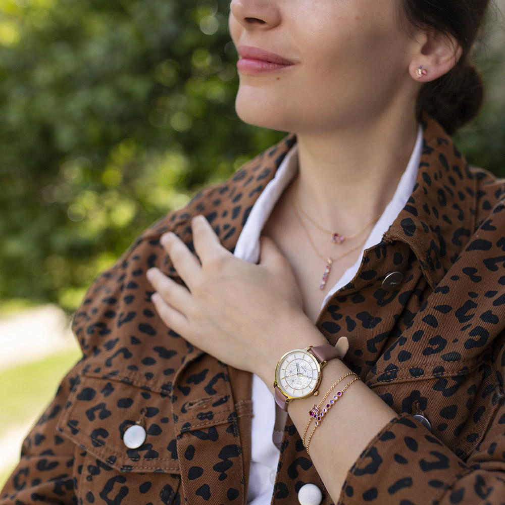 Montre Femme Boîtier Doré Bracelet Cuir Rose - 699598 – Image 3