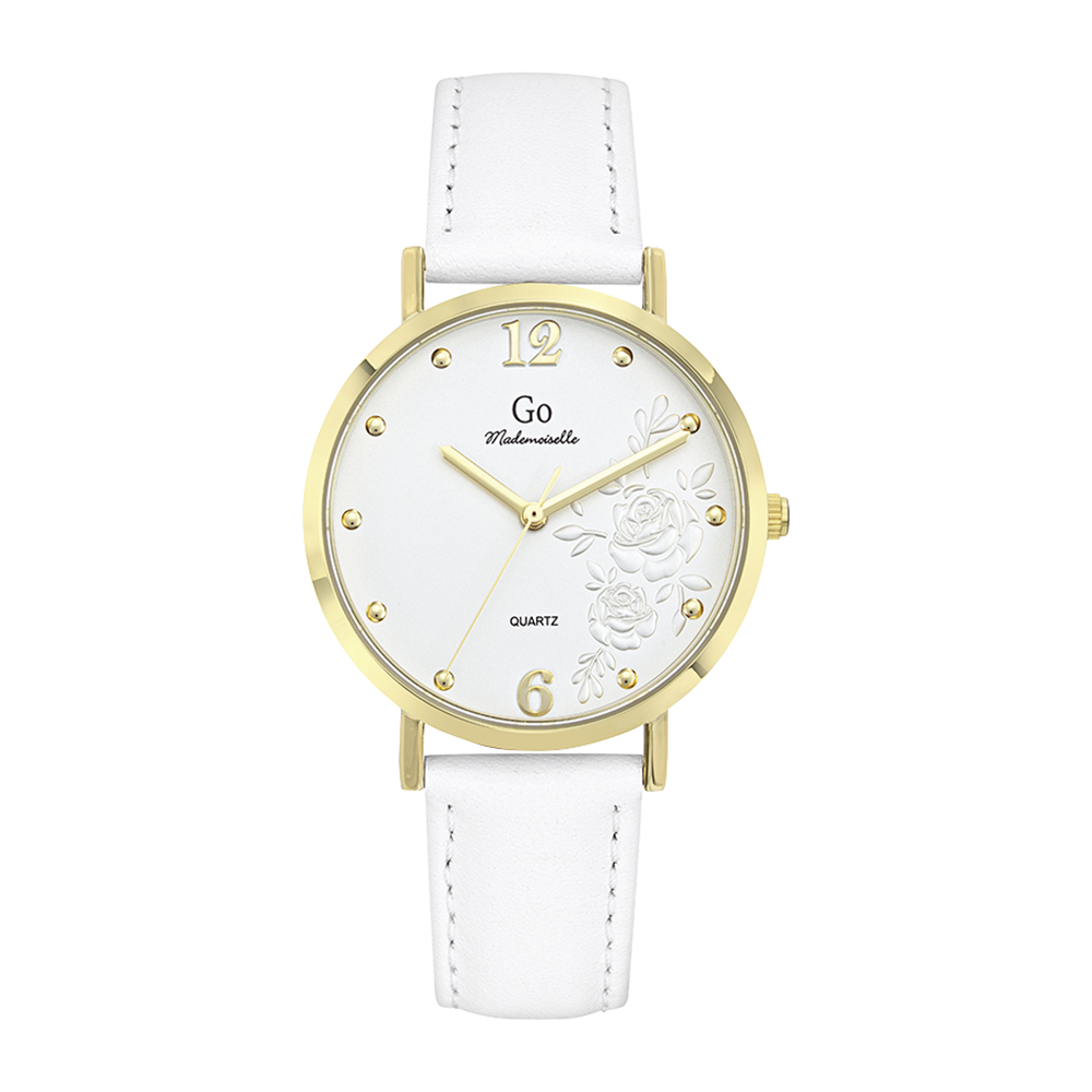 Montre Femme Boîtier Doré Bracelet Cuir Blanc - 699600