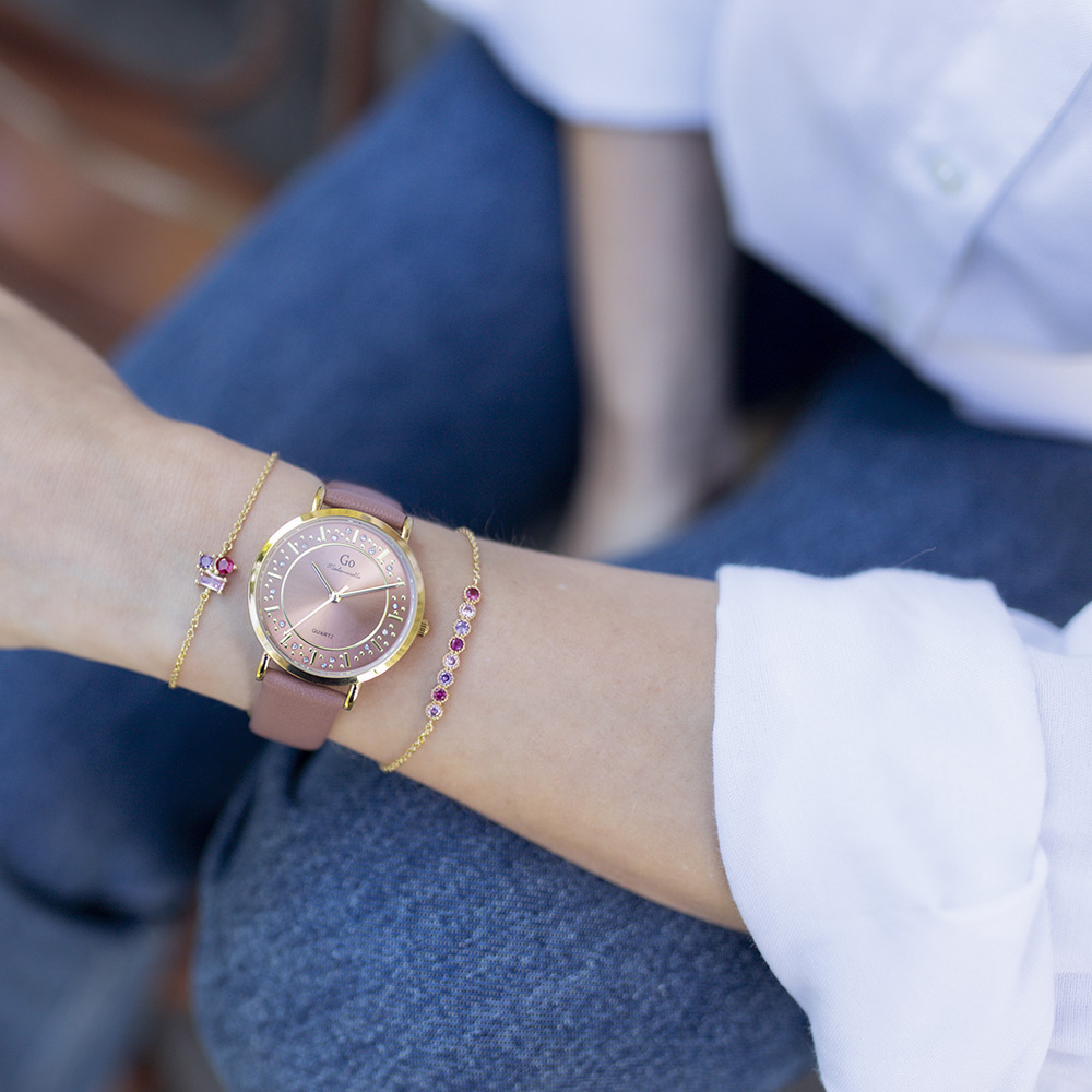 Montre Femme Boîtier Doré Bracelet Cuir Rose - 699602 – Image 3