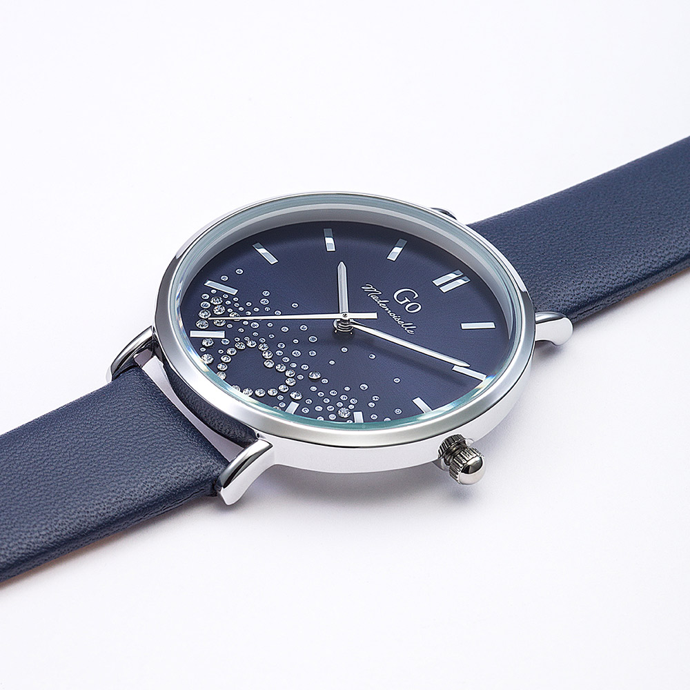 Montre Femme Boîtier Argenté Bracelet Cuir Bleu - 699604 – Image 2