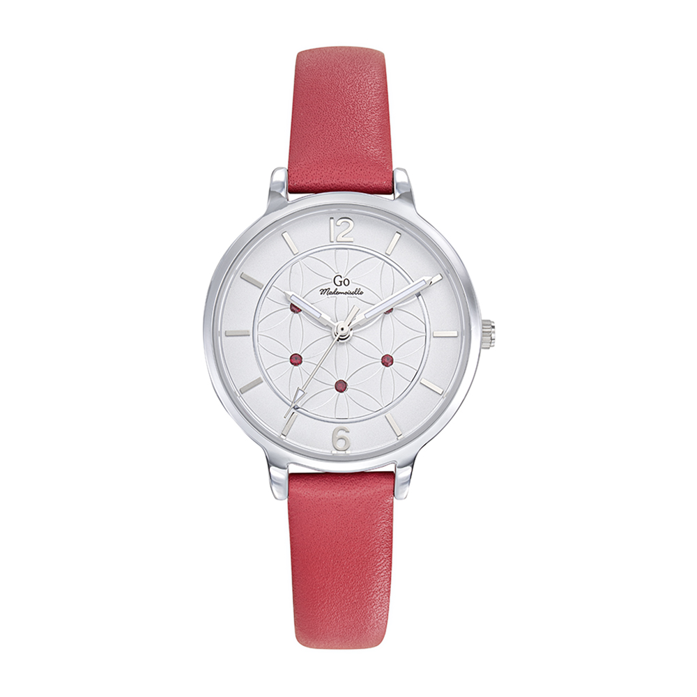 Montre Femme Boîtier Argenté Bracelet Cuir Rouge - 699607