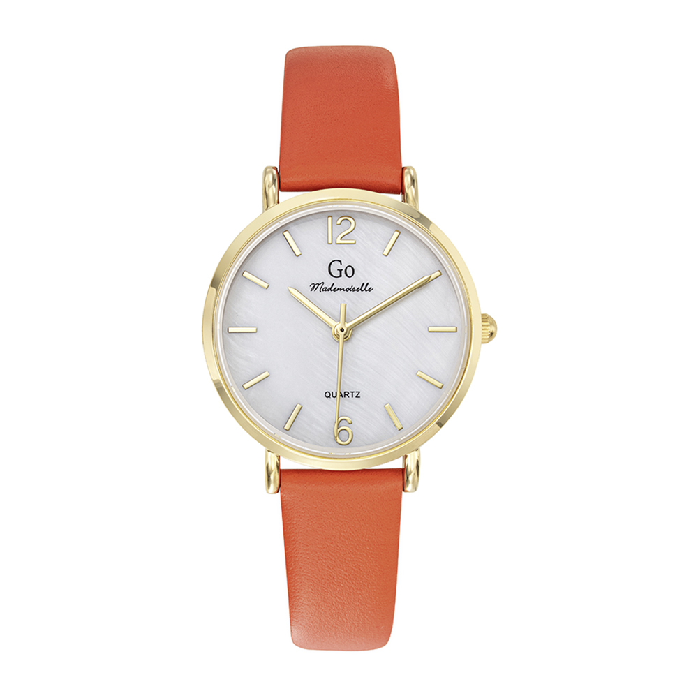 Montre Femme Boîtier Doré Bracelet Cuir Orange - 699615