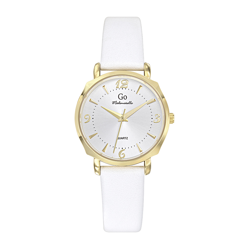 Montre Femme Boîtier Doré Bracelet Cuir Blanc - 699622