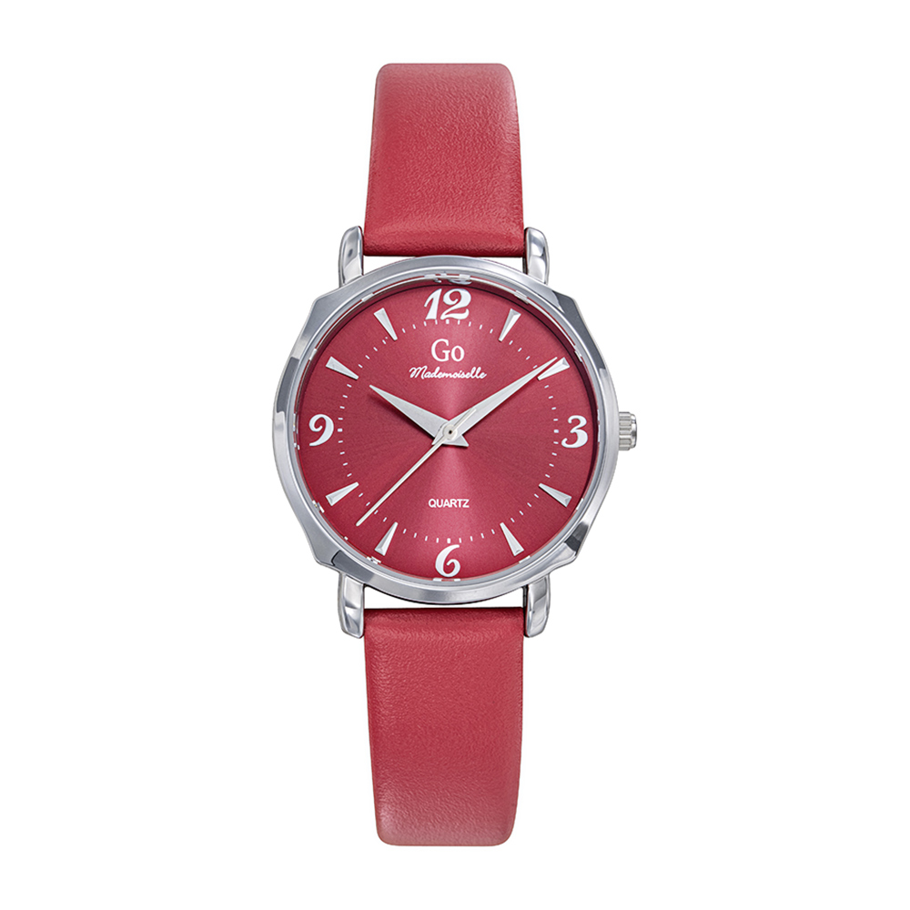 Montre Femme Boîtier Argenté Bracelet Cuir Rouge - 699623