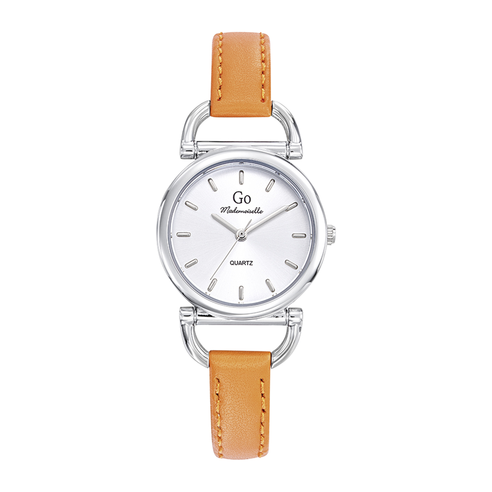 Montre Femme Boîtier Argenté Bracelet Cuir Orange - 699626