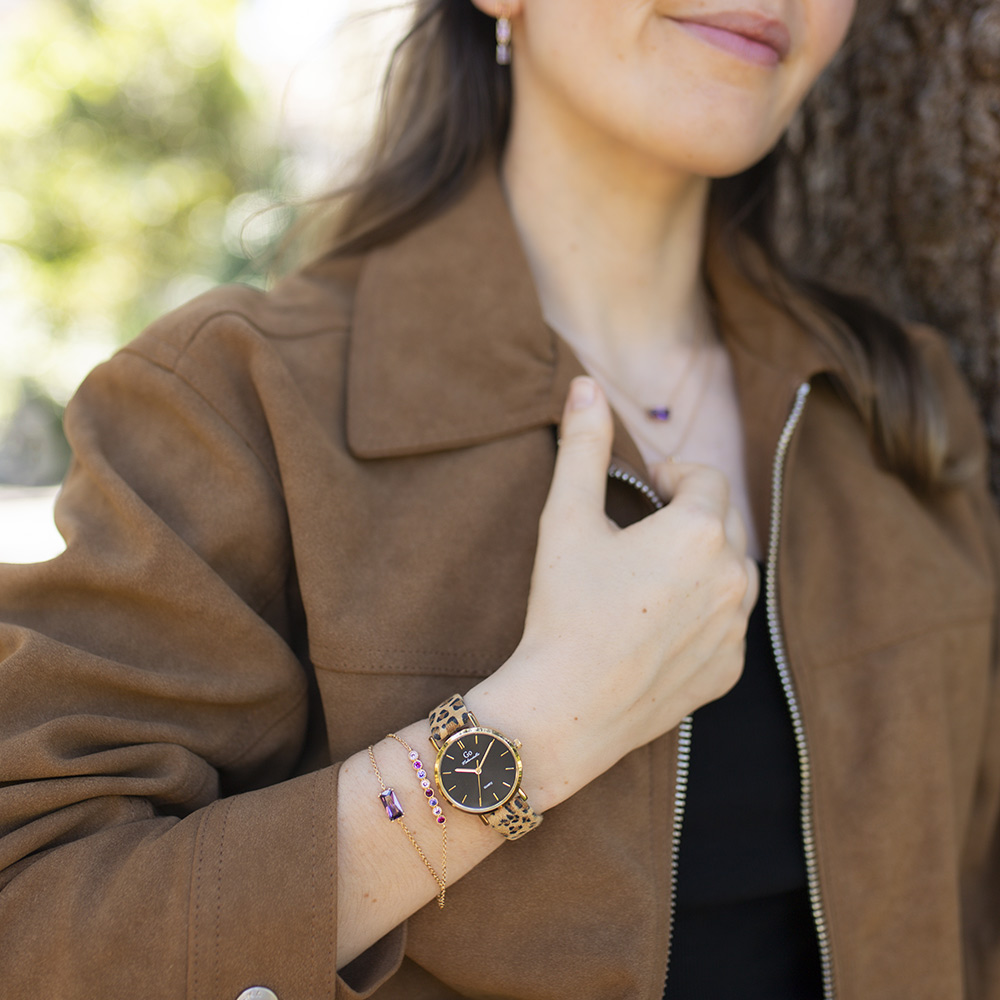 Montre Femme Boîtier Doré Bracelet Cuir Marron - 699637 – Image 2