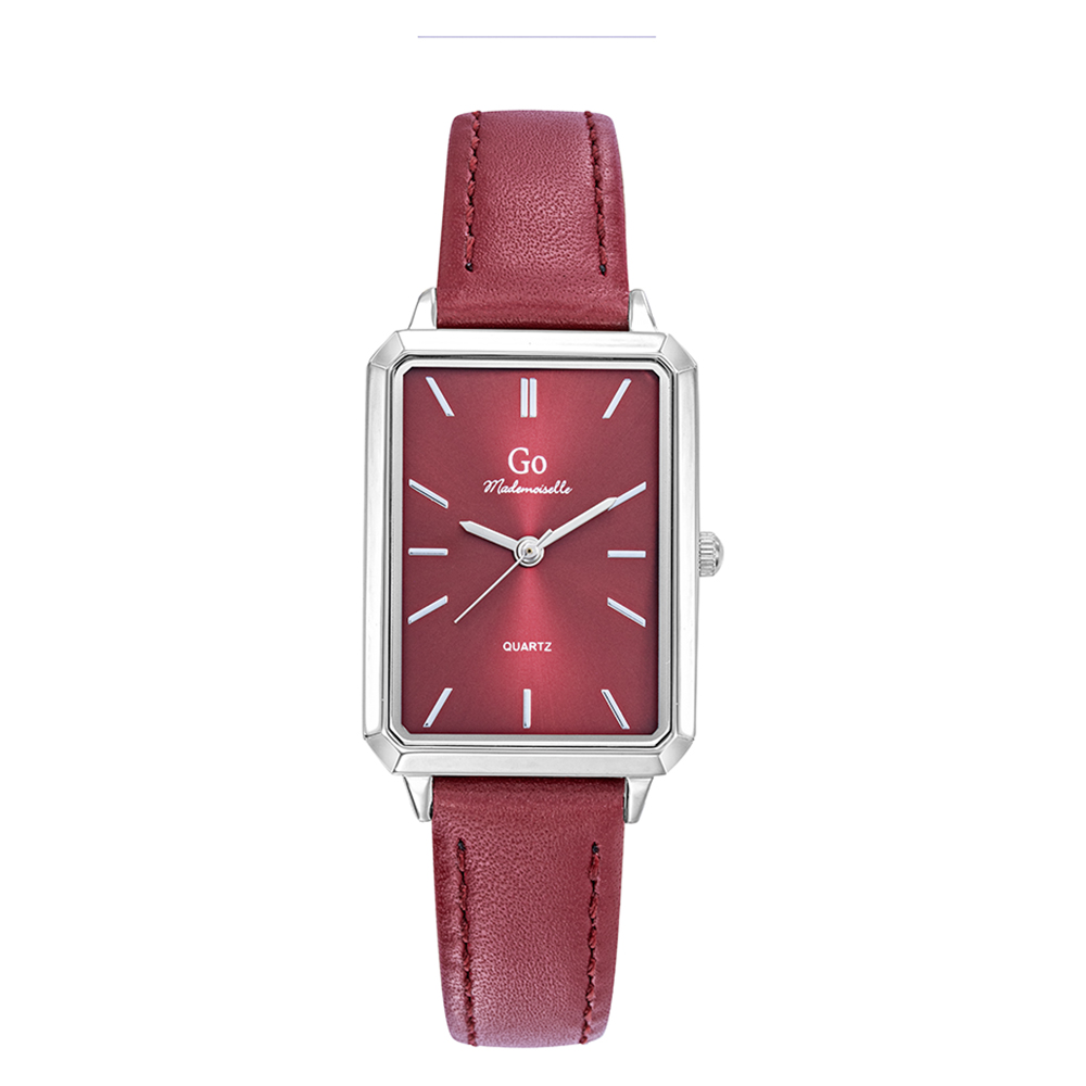Montre Femme Boîtier Argenté Bracelet Cuir Rouge - 699641