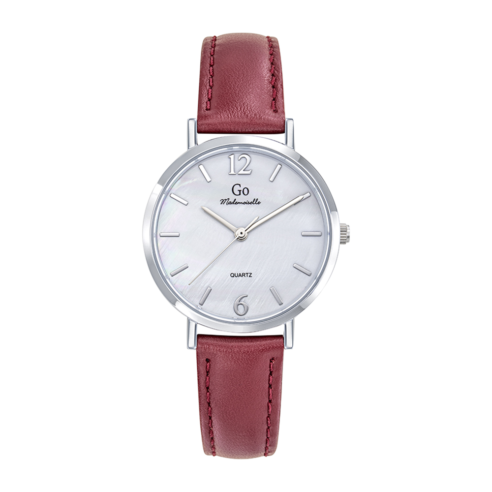 Montre Femme Boîtier Argenté Bracelet Cuir Rouge - 699647