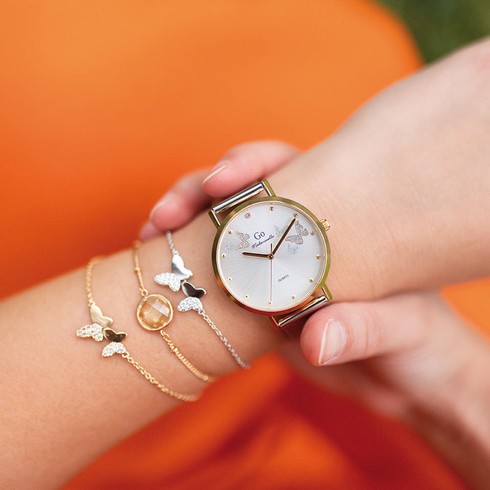 Montre Femme Boîtier Doré Bracelet Métal Argenté - 695362 – Image 3