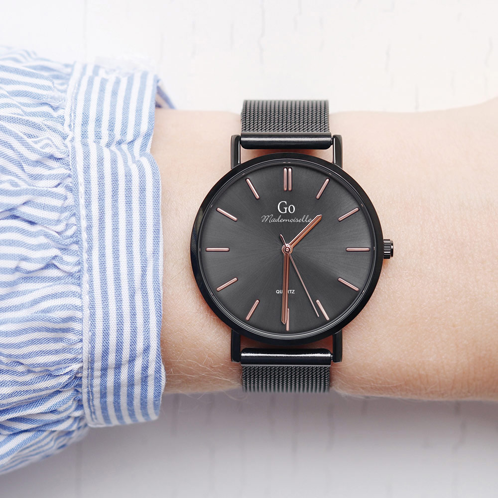 Montre Femme Boîtier Noir Bracelet Métal Noir - 695993 – Image 3