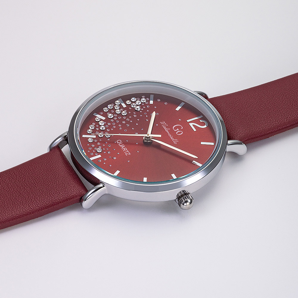 Montre Femme Boîtier Argenté Bracelet Cuir Bordeaux - 699356 – Image 2