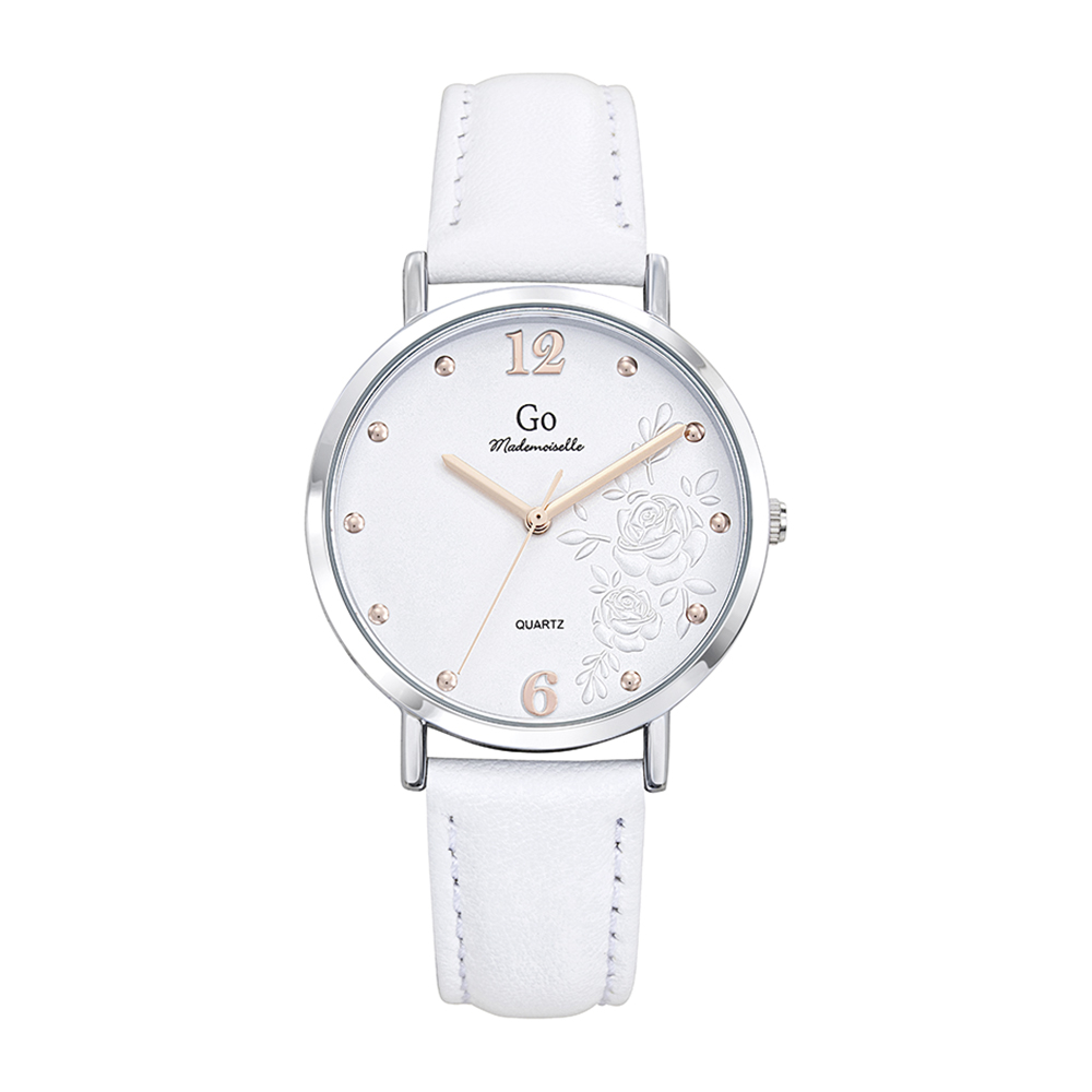 Montre Femme Boîtier Argenté Bracelet Cuir Blanc - 699450