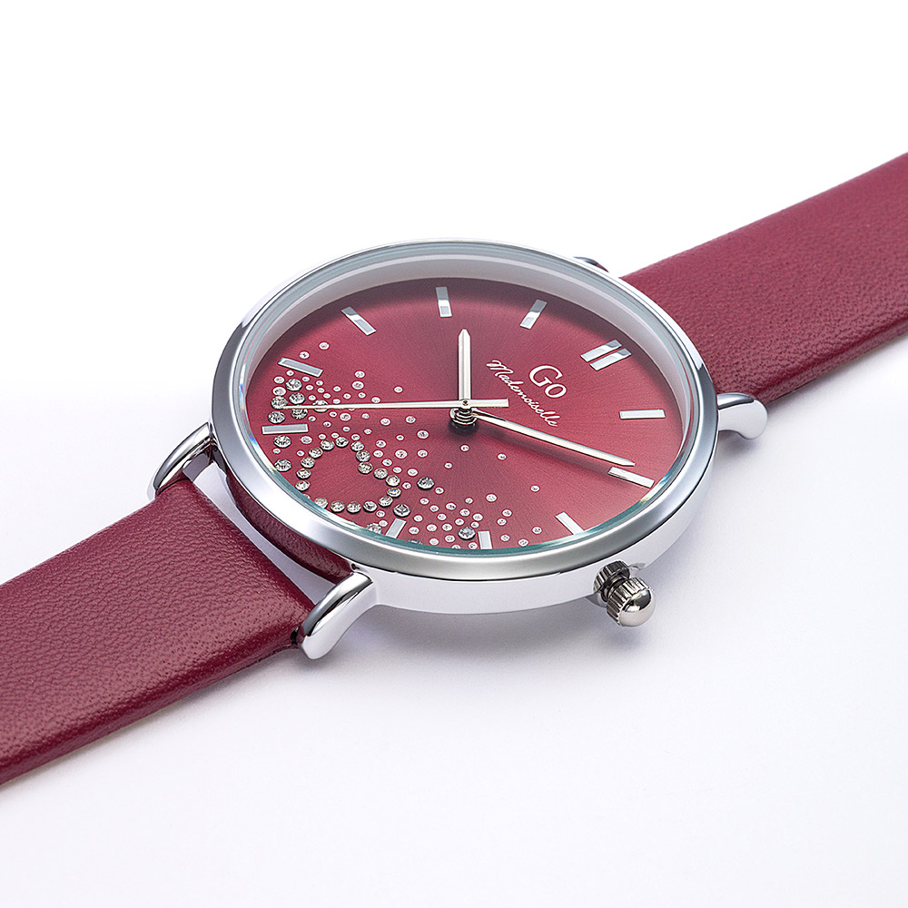 Montre Femme Boîtier Argenté Bracelet Cuir Rouge - 699605 – Image 2