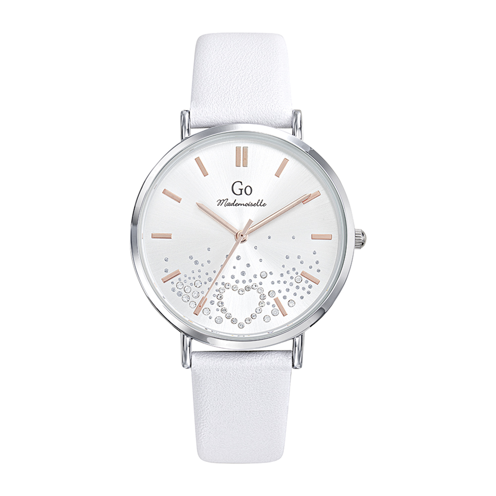 Montre Femme Boîtier Argenté Bracelet Cuir Blanc - 699606