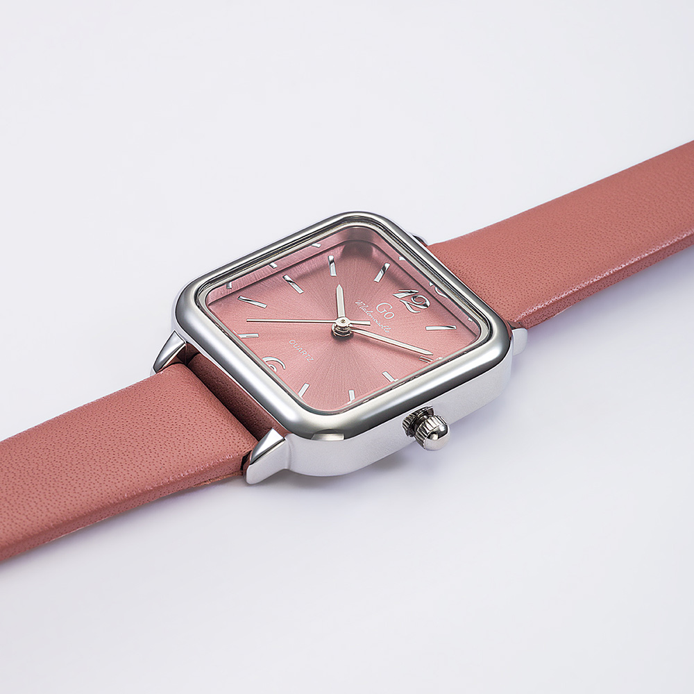 Montre Femme Boîtier Argenté Bracelet Cuir Rose - 699617 – Image 2