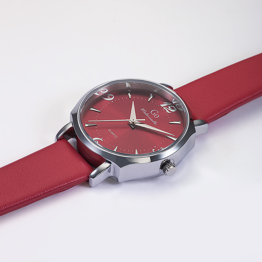Montre Femme Boîtier Argenté Bracelet Cuir Rouge - 699623 – Image 2
