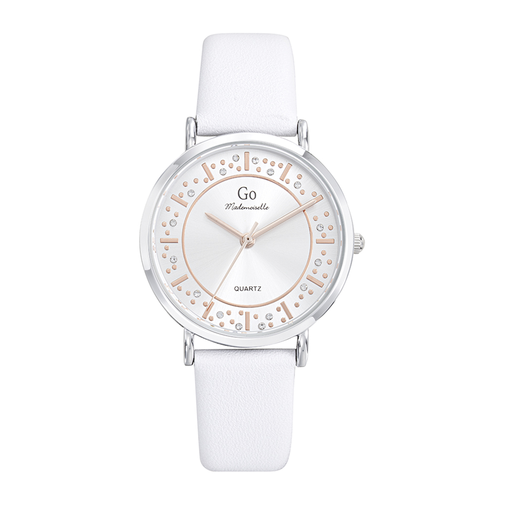 Montre Femme Boîtier Argenté Bracelet Cuir Blanc - 699529