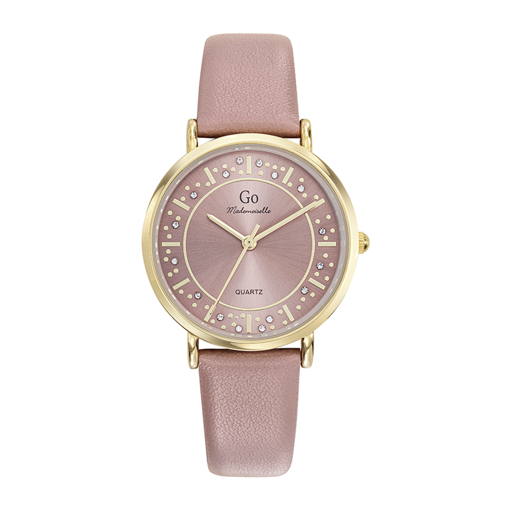 Montre Femme Boîtier Doré Bracelet Cuir Rose - 699602