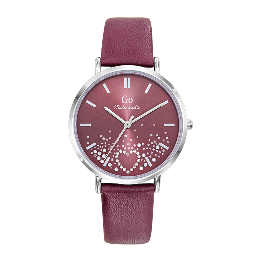 Montre Femme Boîtier Argenté Bracelet Cuir Rouge - 699605